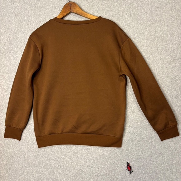 Shein Women's Medium Halloween Pumpkin Sweatshirt Brown Crew Neck Jack o Lantern - Picture 5 of 8